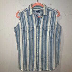 Vintage 90s Nautical Preppy White Striped Sleeveless Button Down Shirt Small